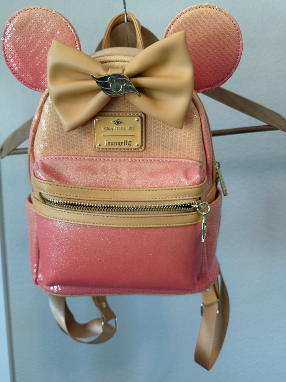 Loungefly Exclusive Disney Cruise Line Orange Sequin Minnie Ear Mini Backpack